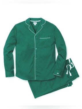 Women’s Petite Plume 100% cotton forest green pajama set long sleeve pants XS